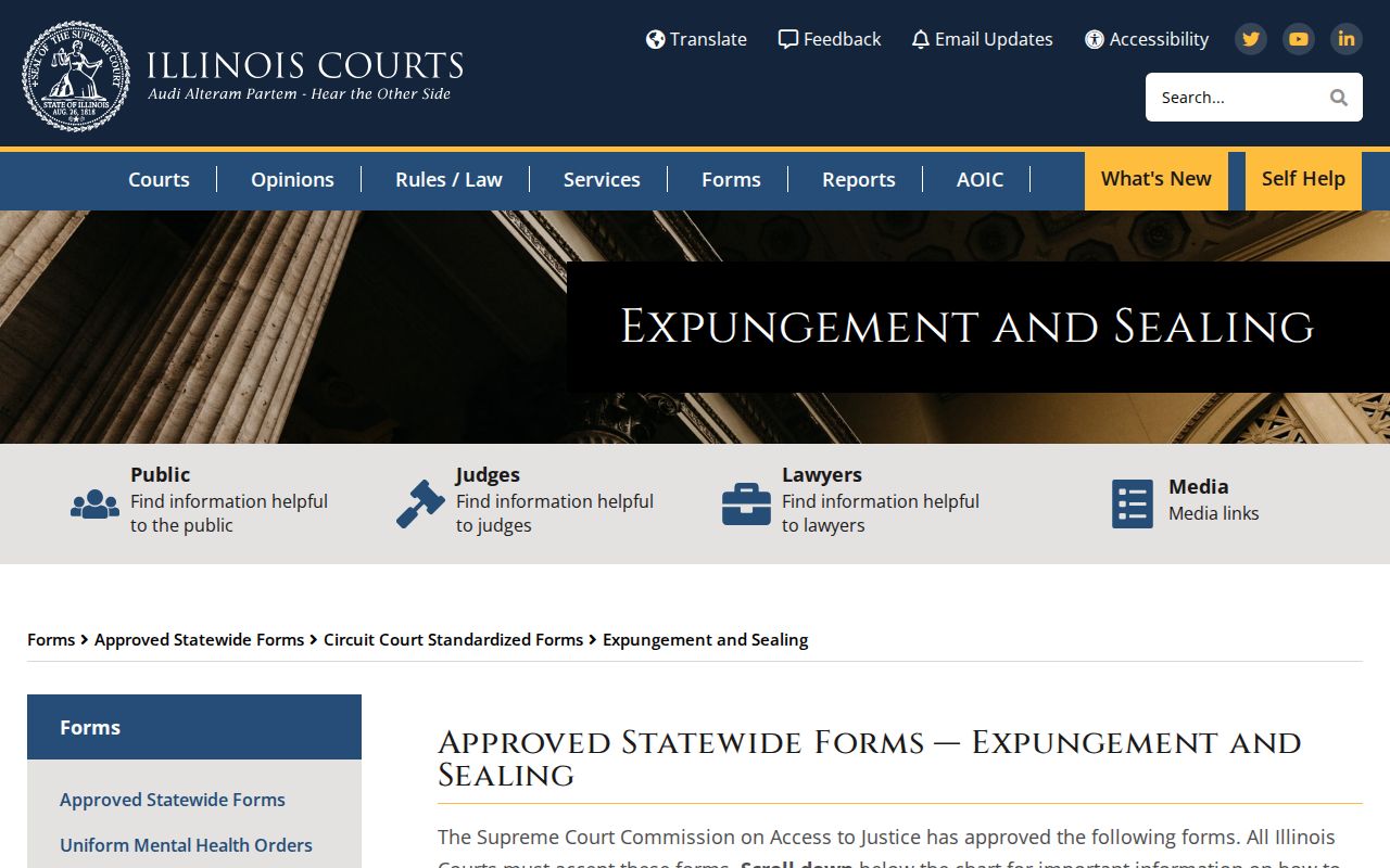 Illinois approved expungement and sealing forms for Livingston County cases