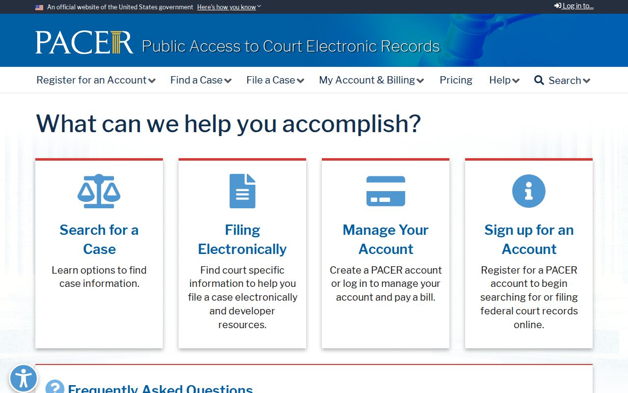 PACER portal for federal court docket searches