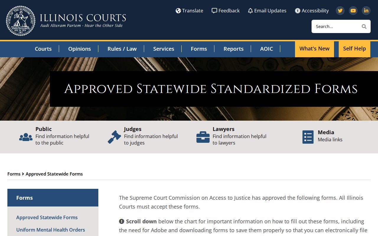 Illinois Courts approved forms library for court filings